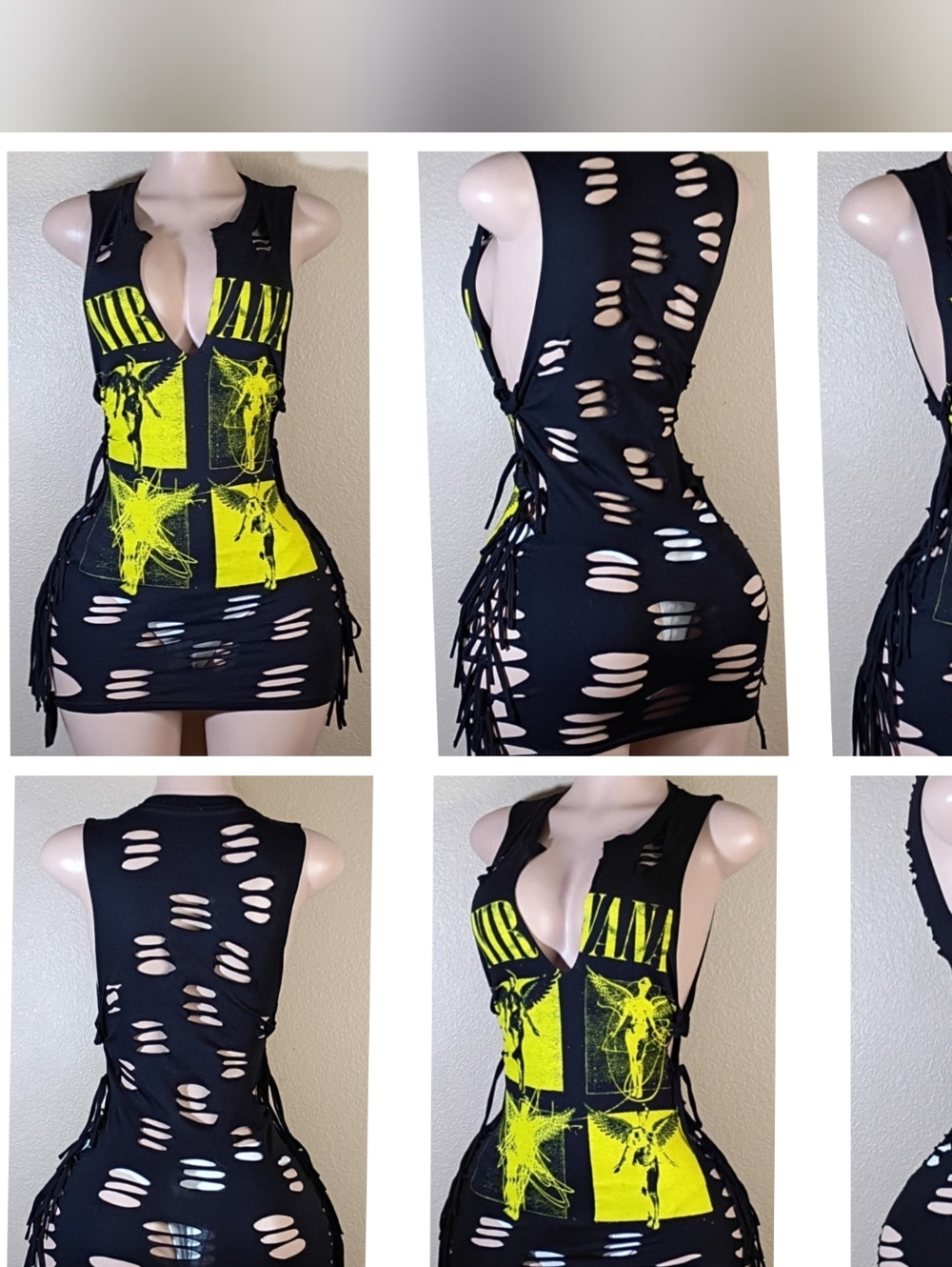 NIRVANA Custom Distressed  Black Fringe Tank Top